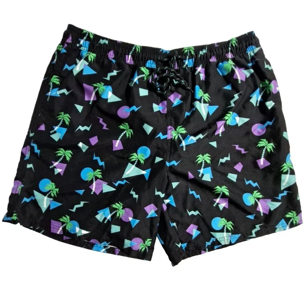 No Boundaries Men's Multicolor Hawaii Palm Mesh Lined Swim Trunks Size L (36/38)